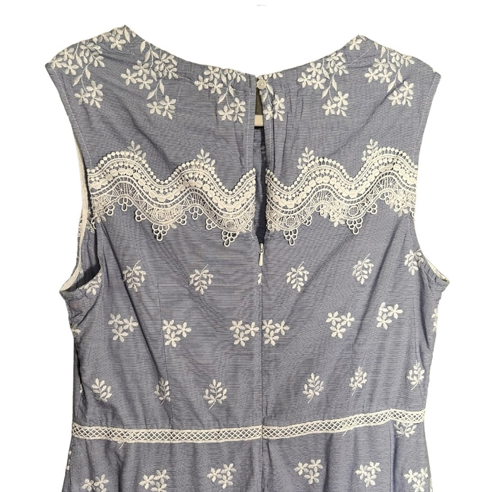 Monique Lhuillier Blue Sleeveless Embroidered Lace Poplin Midi Dress Size 14 - Picture 13 of 16